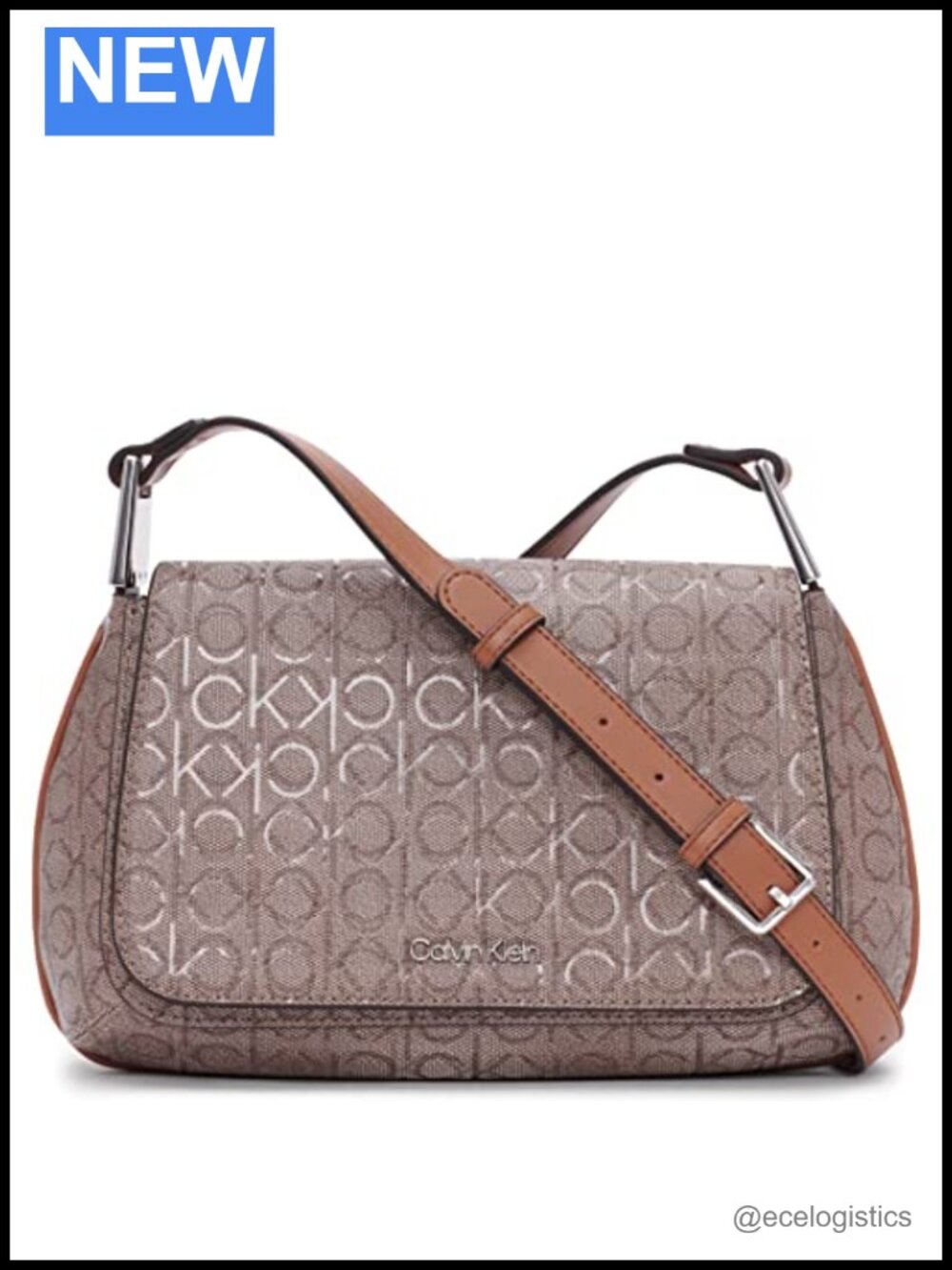 Embossed Logo PVC Flap Crossbody Handbag with Zip Pockets